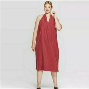 V NECK OPEN BACK SLEEVELESS MIDI DRESS